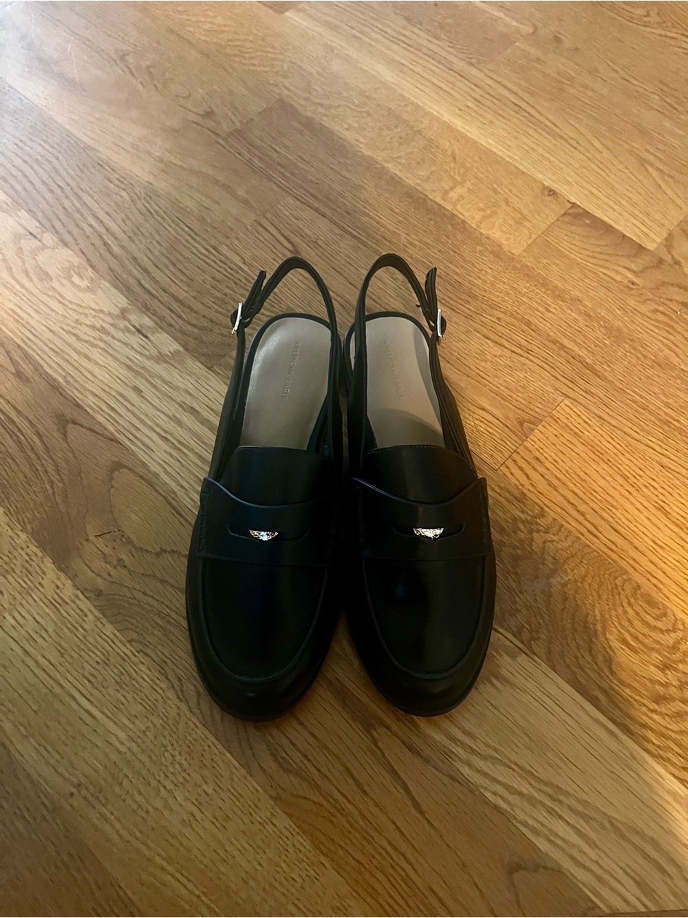 American Eagle Outfitters Black Slingback Loafers with Gold Accent